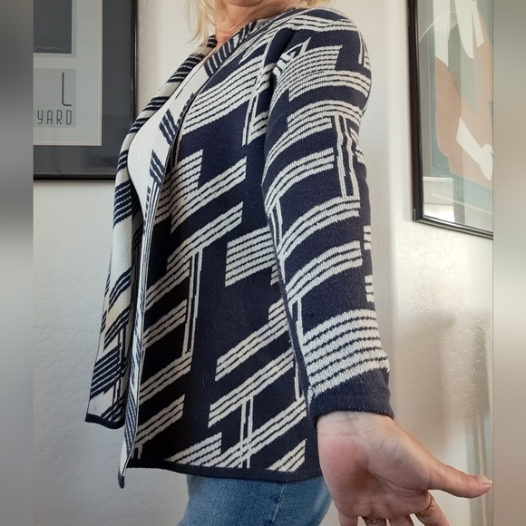 Alfani Women's Petite Patterned Open-Front Cardigan Navy Large Petite - Picture 3 of 9